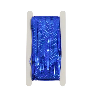 Bright blue metallic foil fringe curtain for party wall decoration on white background