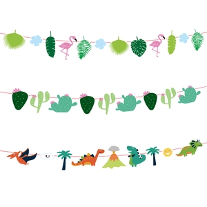 Tropical dinosaur and cactus party banner decoration set for birthday celebration supplies