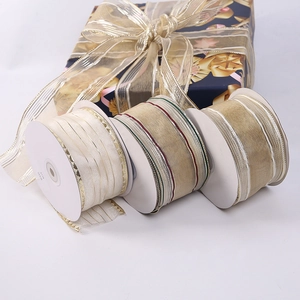 Cinta De Borde Con Alambre Navideña De Poliéster Con Rayas Metálicas Para Decoración De Árboles De Navidad Envoltura De Regalos Manualidades Bricolage
