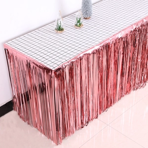 Jupe de Table à Franges en Feuille Métallique Brillante PET Tinsel Décoration de Table pour Mariage Anniversaire Fête Noël