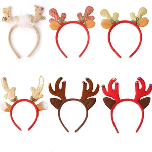 Sechser-Set weihnachtliche Rentier-Geweih-Haarreifen mit Glocken und Glitzer-Dekorationen