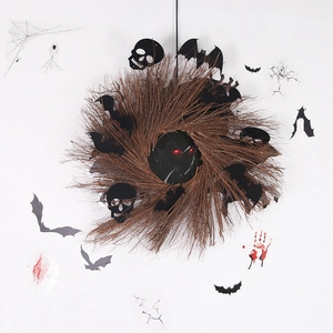 Halloween Zweigkranz Dekoration Mit Schwarzen Fledermäusen Totenköpfen Geistern Hängende Deko Für Wand Fenster Party
