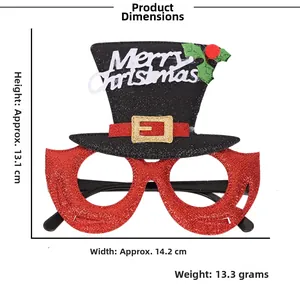 Gafas de Navidad con sombrero de copa festivo, dimensiones de 13,1 cm por 14,2 cm
