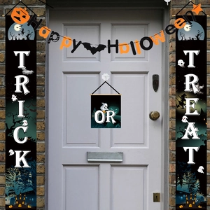 Halloween Trick or Treat door banner set with Happy Halloween hanging decorations