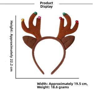 Weihnachts-Rentier-Haarreif Maße: 22,2 cm Höhe und 19,5 cm Breite mit kleinen Glöckchen