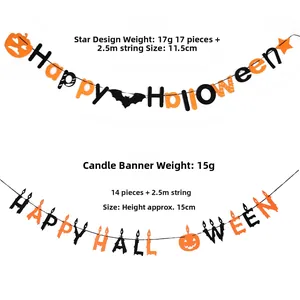 Détails des bannières Halloween orange et noires avec citrouilles et bougies