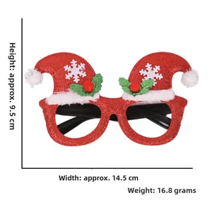 Especificaciones de tamaño detalladas de gafas de fiesta navideña con purpurina roja