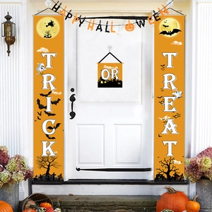 Halloween Trick or Treat door banner set with pumpkin and ghost motifs for porch decor