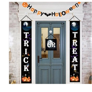 Outdoor Halloween porch banner set with Trick or Treat pumpkin and bat festive patterns