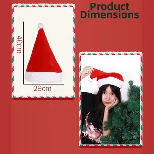 Classic red plush Christmas hat with white fur trim and size measurements 40x29cm