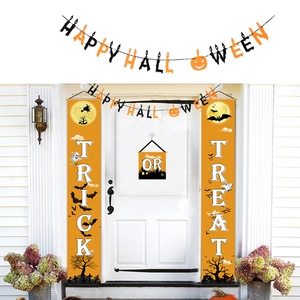 Trick or Treat Halloween door banner set with pumpkin and bat prints for home decor