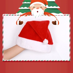 Classic red plush Christmas hat with white faux fur trim and pompom detail