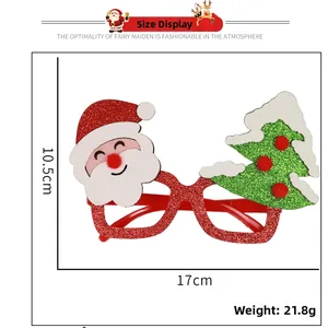 Detail van glitter kerstbril met afmetingen van 17cm breed en 10,5cm hoog voor kerstfeesten
