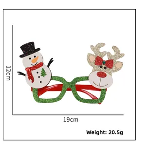Groene glitter kerstbril met sneeuwpop en rendier, afmeting 19cm bij 12cm