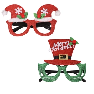 Gafas de fiesta navideñas brillantes con gorro de Papá Noel y diseño de sombrero de copa