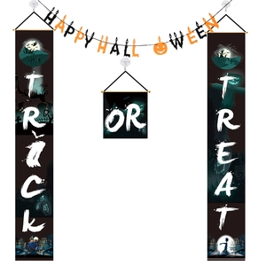 Kit de bannières Halloween avec signe Happy Halloween et rideaux de porte décoratifs