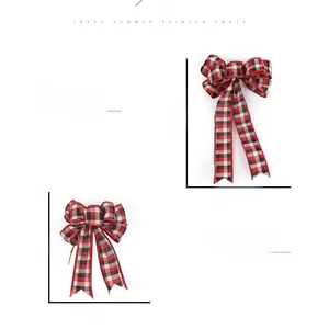 Plaid Christmas bows in two sizes with red sparkling edges for tree decoration