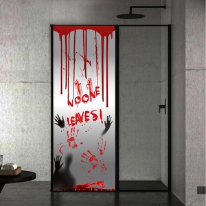 Halloween Horror Bloody Handprint Door Sticker Scarier Human Silhouette Wall Decal PVC Waterproof Glass Sticker Party Decor