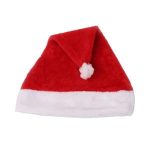 Classic Red Velvet Christmas Hat White Plush Santa Hat With Fur Ball For Holiday Party Costume Decoration Soft Headwear