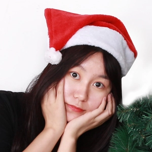 Classic red plush Christmas hat with white faux fur trim and pom pom for holiday parties