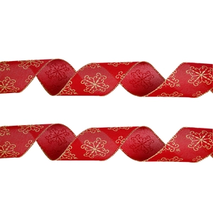 2-meter red Christmas ribbon with gold snowflake patterns and elegant metallic borders