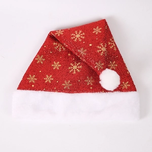 Cappello di Babbo Natale Rosso con Paillettes e Finta Pelliccia Stampa Fiocco di Neve Oro Argento Decorazione per Feste per Adulti Bambini Copricapo Festivo