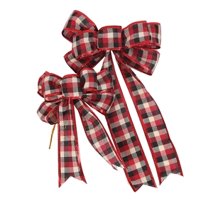Christmas buffalo plaid bows in red and black for tree decoration or gift wrapping