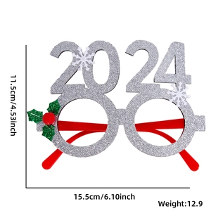 Lunettes de fête 2024 argentées à paillettes avec décor de houx et de flocons de neige