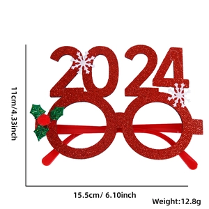 Lunettes de Noël 2024 rouges à paillettes avec bois de cerf et flocons de neige