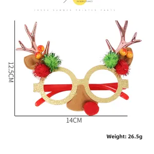 Detailed dimensions of Christmas reindeer glasses with glitter gold frames and felt ears