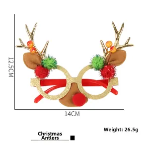 Close-up of gold reindeer antler Christmas glasses frame with dimensions 14x12.5cm