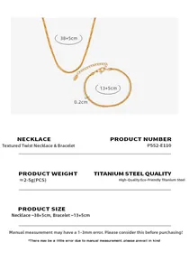 Detail of 18k gold plated stainless steel twisted chain necklace and bracelet set
