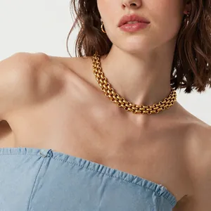 Stainless Steel Thick Chunky Chain Necklace And Bracelet With OT Toggle Clasp 18K Gold Plated Hip Hop Neutral Punk Jewelry