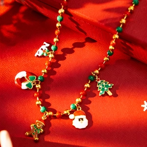 Bijoux de Noël avec pendentifs Père Noël et sapin, plaqué or 18 carats et émail coloré