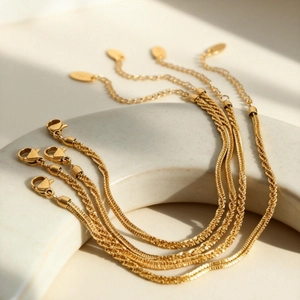 Sparkling 18k gold plated stainless steel rope chain bracelets with lobster clasps
