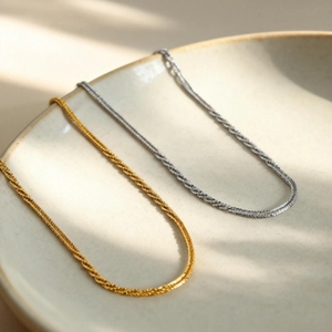 Sparkling 18k gold and silver twisted rope chain necklace set for women