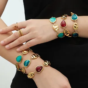 Teardrop Resin Bracelet Stainless Steel 18K Gold Plated Irregular Geometric Links For Women Vintage Luxury Jewelry