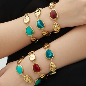 18k gold plated stainless steel bracelet featuring colorful resin teardrop charms