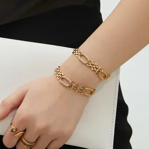 Bracelet Chaîne De Montre Plaqué Or 18K Acier Inoxydable Zircon 5A Bijoux De Mode Géométriques Unisexe