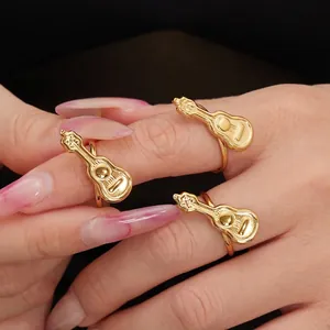 Gitarren-Ring Edelstahl 18K Vergoldet Offen Verstellbar Musikliebhaber Schmuck Nischen-Design Für Frauen