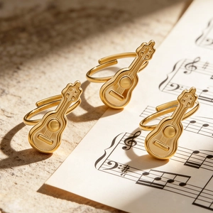 Einzigartiger 18k vergoldeter Edelstahlring in Gitarrenform mit verstellbarem Design