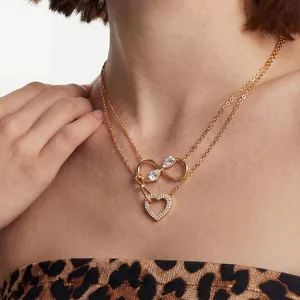 Collier Et Bracelet Cœur Infini Acier Inoxydable Plaqué Or 18K Zircon Brillant Bijoux De Mode Pour Femmes