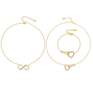 Parure bijoux en acier inoxydable plaqué or 18k avec cœur infini et zircons