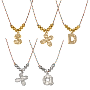 Colorful rope necklace with micro-pave zircon uppercase letter pendants and metal beads
