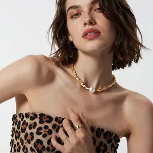 Mode Edelstahl Nugget Künstliche Perlen Halskette Mit Großer Imitationsperle Minimalistische Schlüsselbein Kette Schmuck Für Damen
