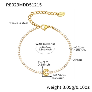 Detail view of 18k gold plated tennis bracelet featuring a Zircon letter C pendant