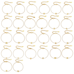 Gold plated stainless steel bracelet set featuring 26 pavé zircon initial letters