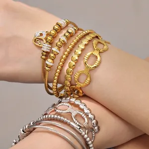 Bracelet Jonc En Acier Inoxydable Zircon Coeur Amour Pendentif Plaqué Or 18 Carats Bijoux Géométriques Pour Femmes