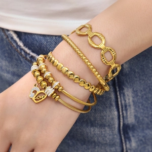 Ensemble de bracelets en acier inoxydable plaqué or 18 carats avec zircon 5A