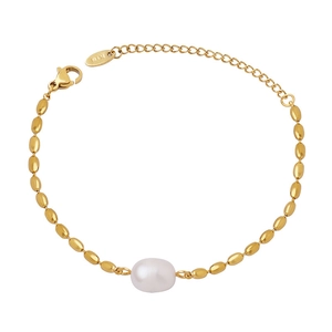 Bracelet en perles d'eau douce baroques et chaîne en acier titane avec étiquette K18